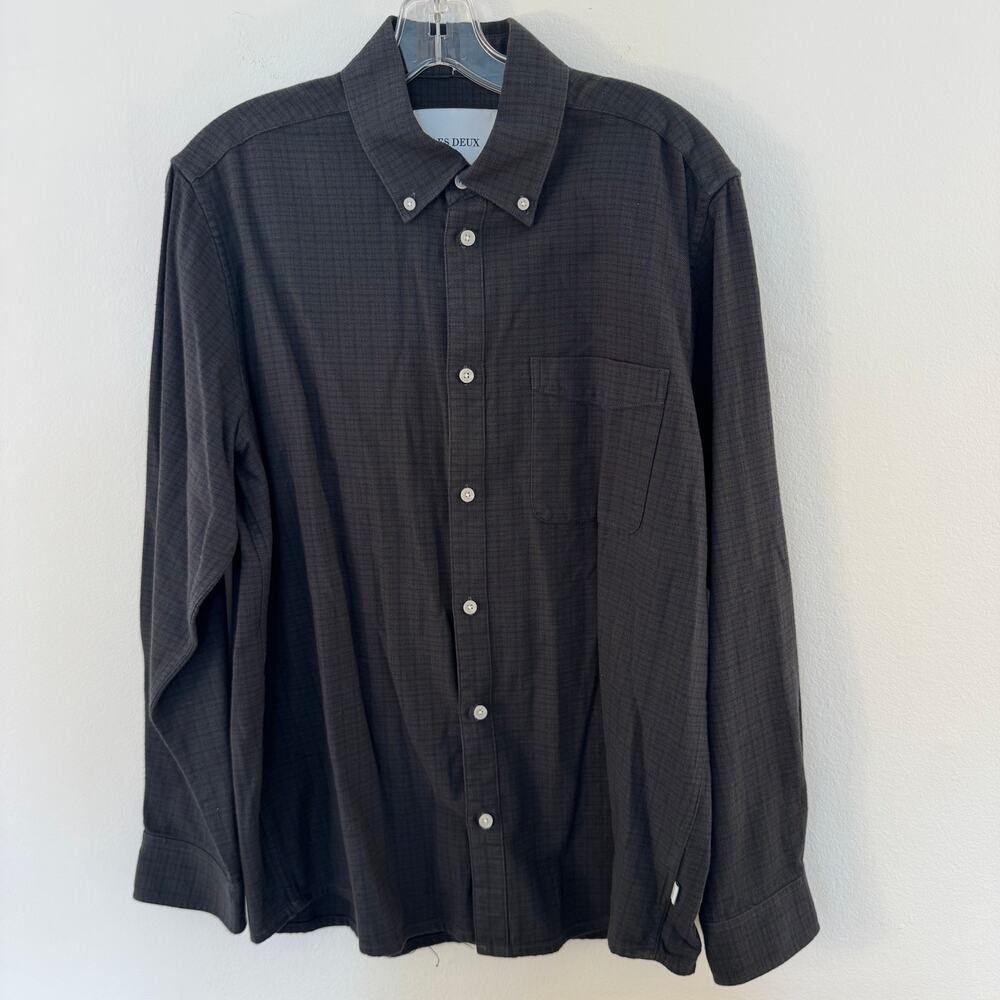 Les Deux Kent Check Shirt 2.0 Mens Medium Gray Check Button Down 100% Cotton